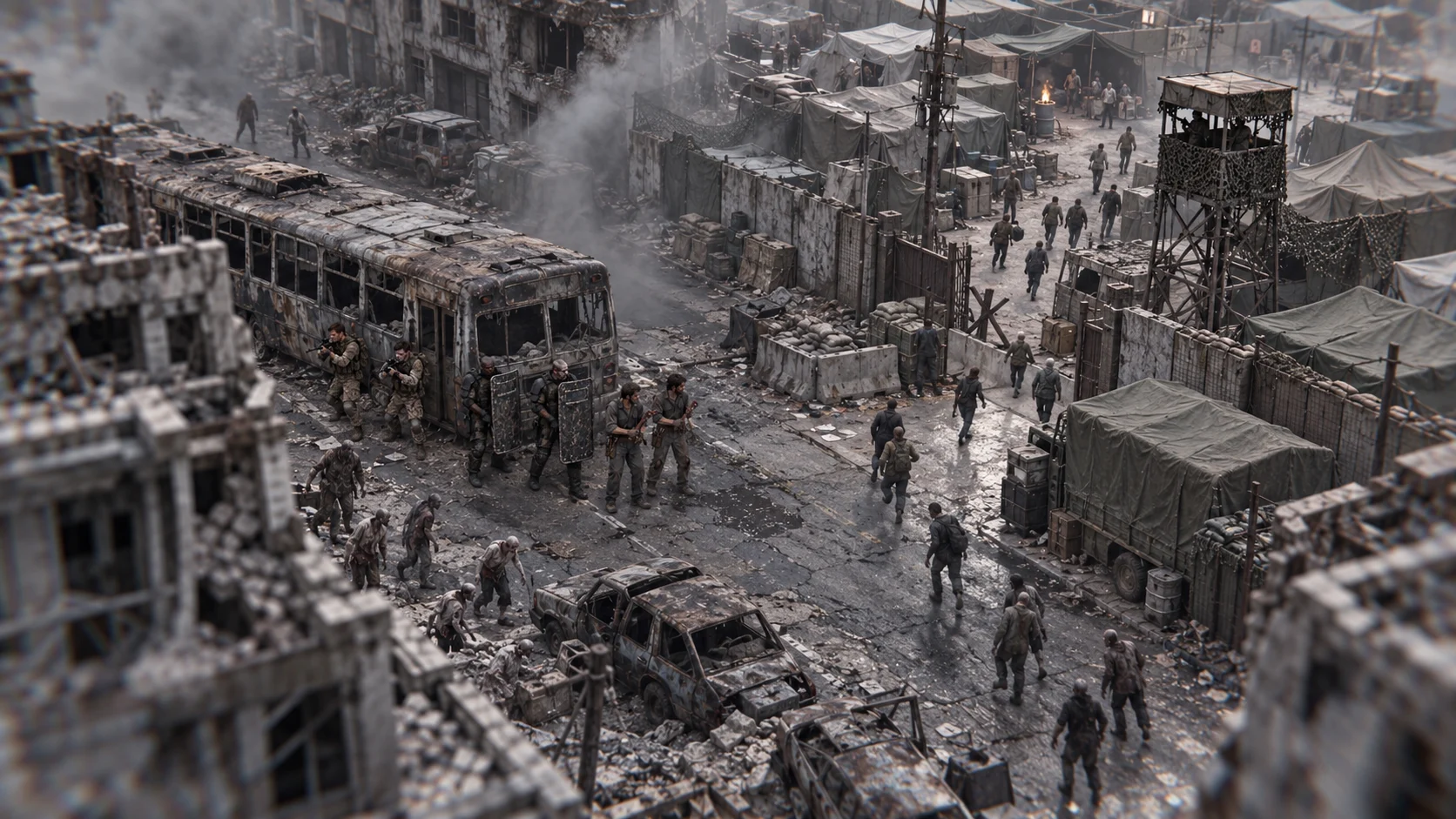 Drone reconnaissance of the survivor camp
